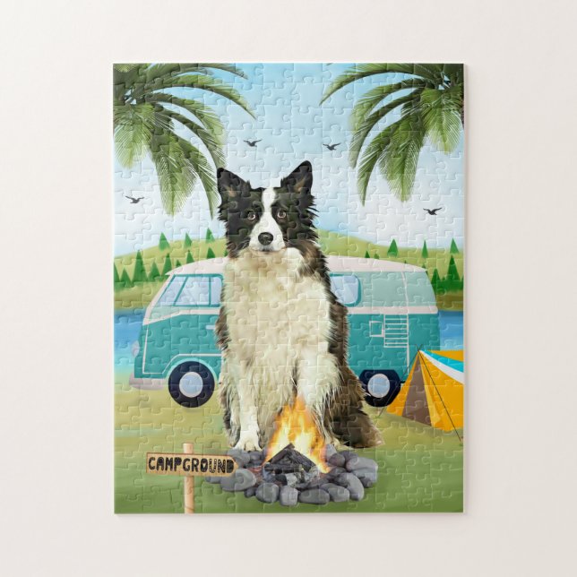 Puzzle Camping de Perro Collie Fronterizo (Vertical)