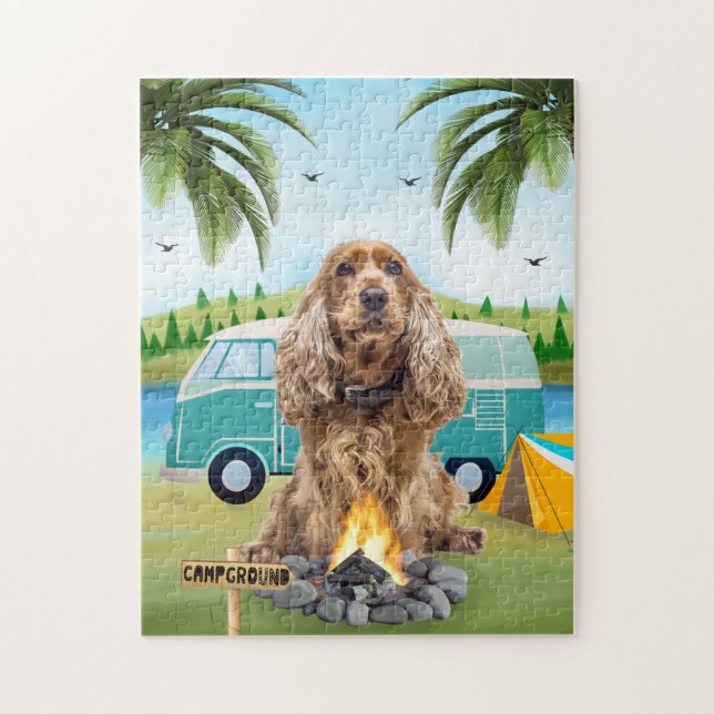 Puzzle Camping de perros Cocker Spaniel  (Vertical)