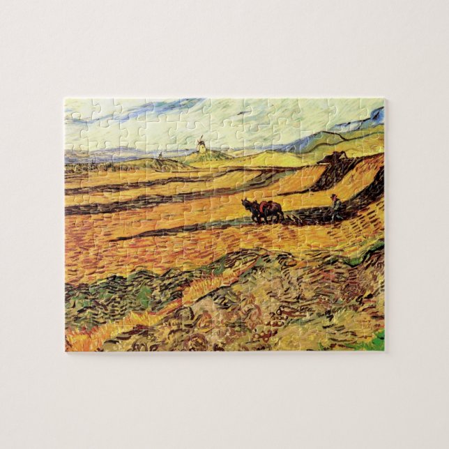 Puzzle Campo con Plowman y Mill por Vincent van Gogh (Horizontal)