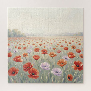 Puzzle Campo de amapolas rojas prado de flores silvestres