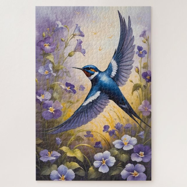 Puzzle Campo de barbecho volador de flores violetas (Vertical)