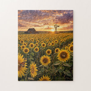 Puzzle Campo de Girasoles al Atardecer