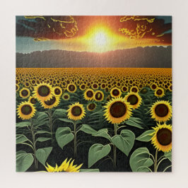 Puzzle campo de girasoles al atardecer
