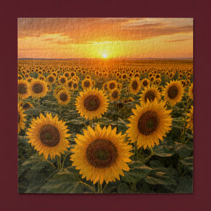 Puzzle Campo de Girasoles Dorados al Atardecer
