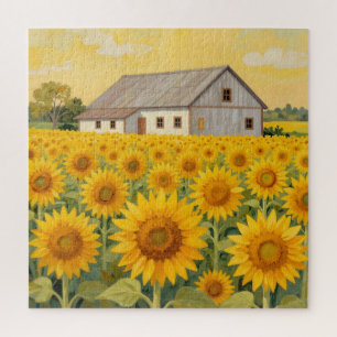 Puzzle Campo de Girasoles Granero Rústico Paisaje