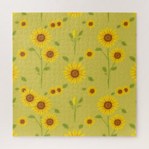 Puzzle Campo de Girasoles Soleados Patrón Verde Oliva Rús