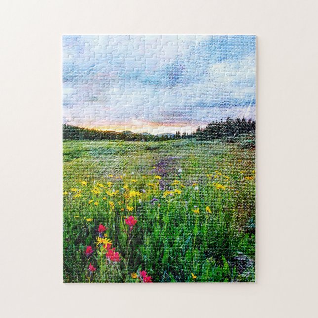Puzzle Campo de hermosas flores silvestres paisaje natura (Vertical)
