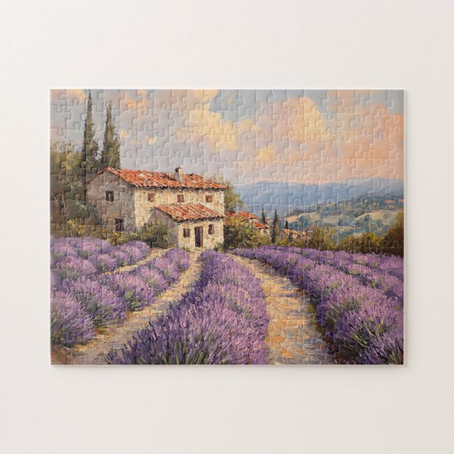 Puzzle Campo de lavanda toscano con cabaña de piedra (Horizontal)
