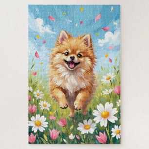 Puzzle Campo de margaritas primaveral adorable perro pome