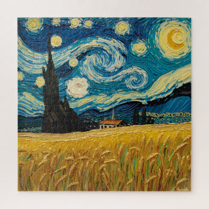 Puzzle Campo de trigo dorado bajo cielos estrellados - Te