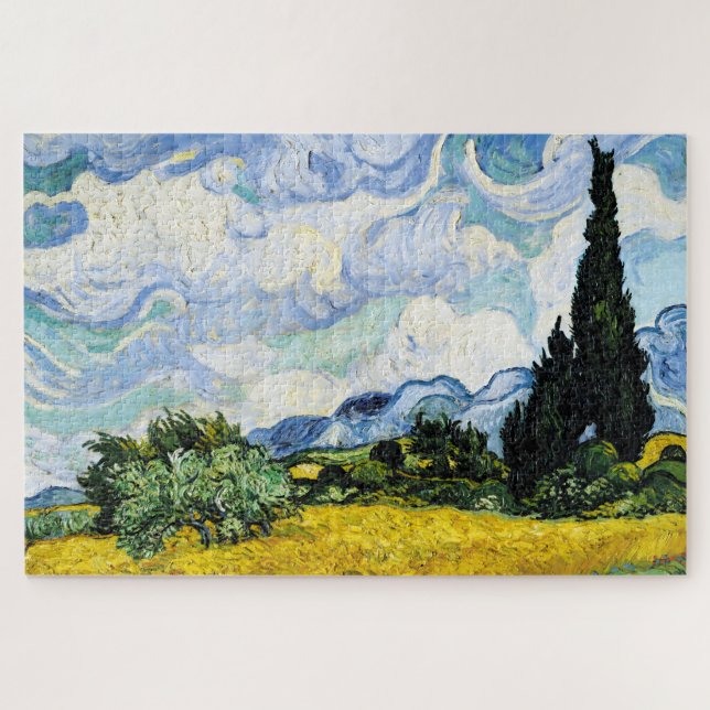 Puzzle Campo de trigo Vincent Van Gogh con cipreses (1889 (Horizontal)