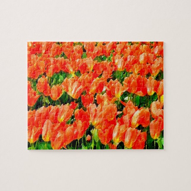 Puzzle campo naranja de tulipanes (Horizontal)