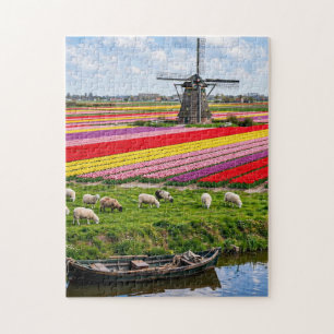 Puzzle Campos de Tulipanes y Molino de Viento