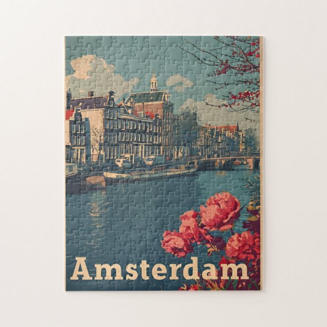 Puzzle Canal Charm: La tarjeta postal antigua de Amsterda (Vertical)