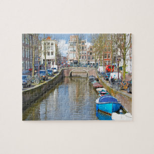 Puzzle Canal de Amsterdam con los barcos