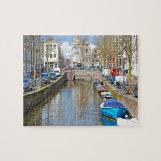 Puzzle Canal de Amsterdam con los barcos