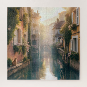 Puzzle Canal europeo con un gato rojizo