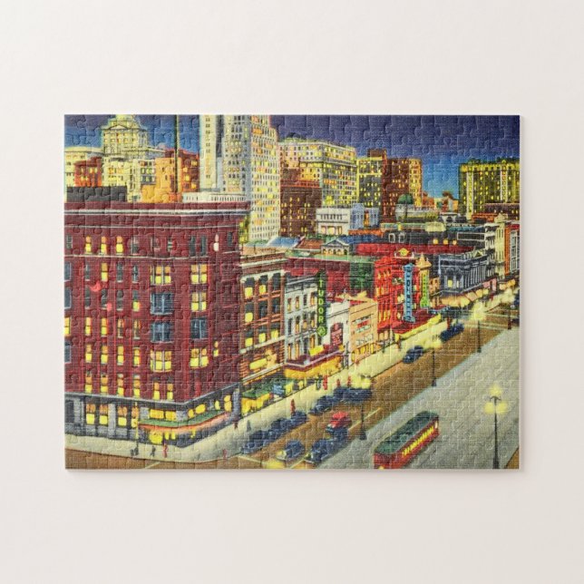 Puzzle Canal Street en la noche, New Orleans, Luisiana (Horizontal)