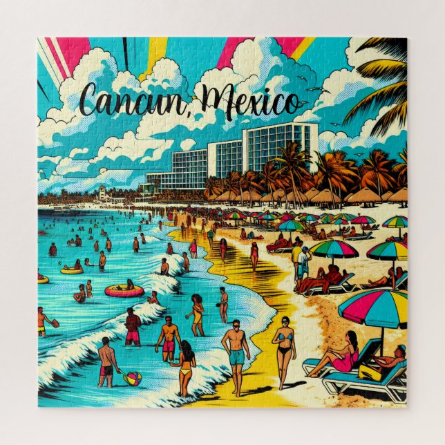 Puzzle Cancún, México con una vibe de arte pop (Vertical)