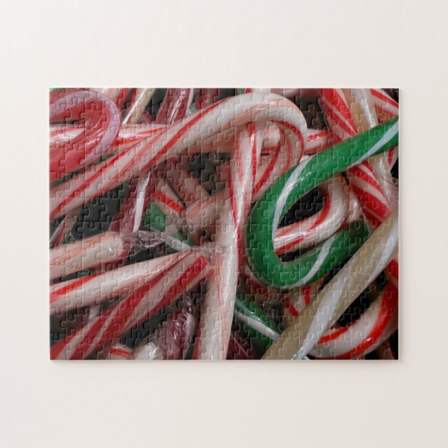 Puzzle Candy Canes Navidades vacaciones Verde Blanco y Ro (Horizontal)