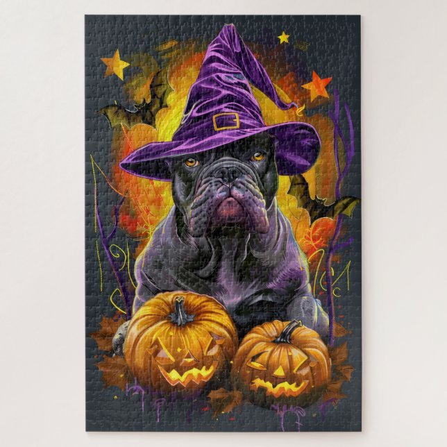 Puzzle Cane Corso de Halloween espeluznante con bruja y c (Vertical)