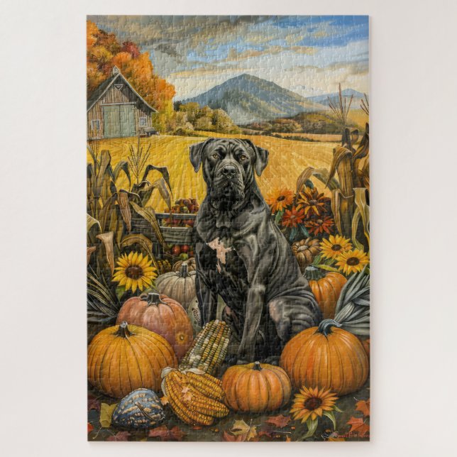 Puzzle Cane Corso Dog Otumn Harvest Acción de Gracias (Vertical)