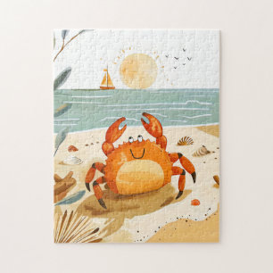 Puzzle Cangrejo de dibujos animados en la playa con barco