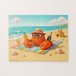 Puzzle Cangrejo Espía Relajándose en la Playa con Equipo