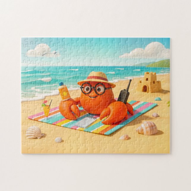 Puzzle Cangrejo Espía Relajándose en la Playa con Equipo  (Horizontal)