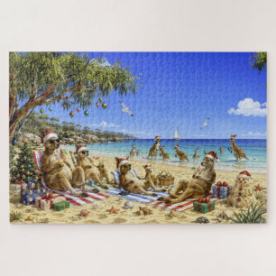 Puzzle Canguro de Navidad en picnic de playa Feliz Navida