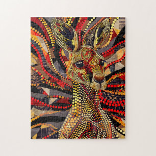 Puzzle Canguro Rojo en Estilo de Arte de Puntos Aborigen
