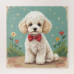 Puzzle Caniche blanco adorable con corbata de lazo