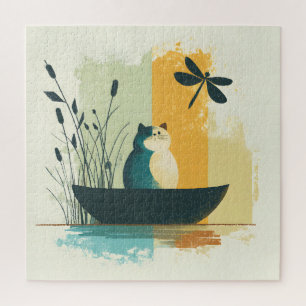 Puzzle Canoa de gato blanco de lago Chubby, resumen minim