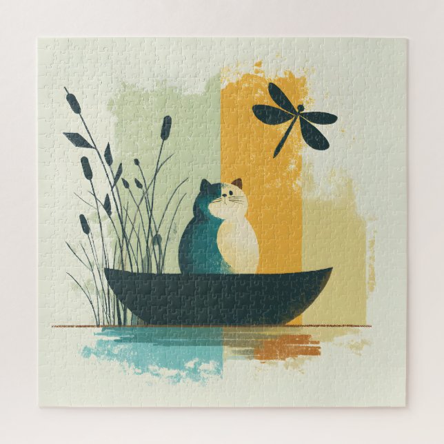 Puzzle Canoa de gato blanco de lago Chubby, resumen minim (Vertical)