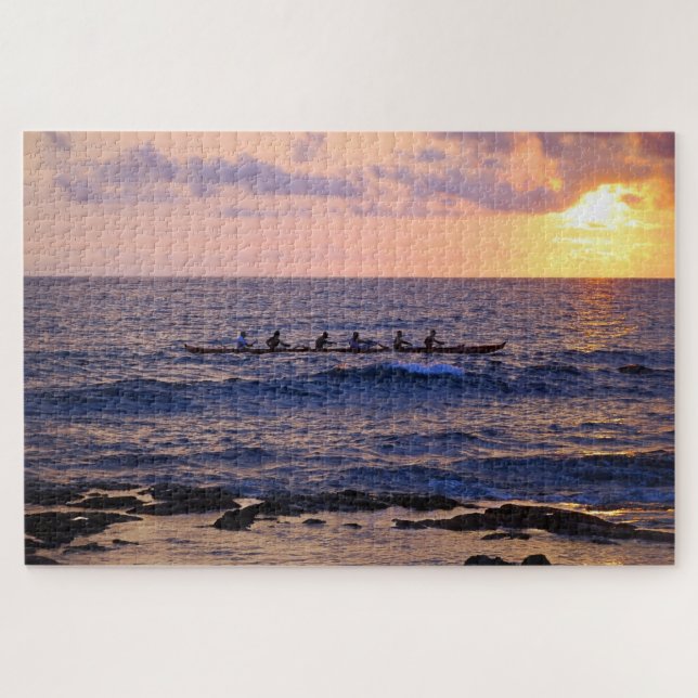 Puzzle Canoa de Ugatillo al atardecer en la Gran Isla Haw (Horizontal)