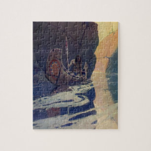 Puzzle Canoa India Vintage Remando Sol Clásico