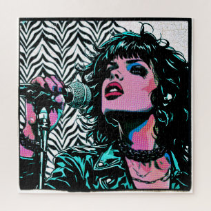 Puzzle Cantante de Pop Art Rosa Verde Roquero Punk Amante