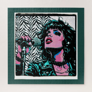 Puzzle Cantante de Pop Art Rosa Verde Roquero Punk Amante