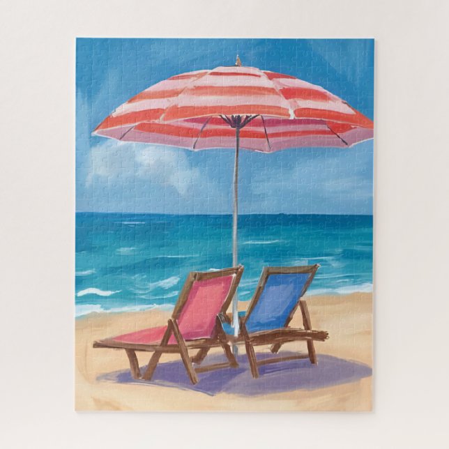 Puzzle Cape Cod Beach Day | Watercolor Ocean MA  (Vertical)