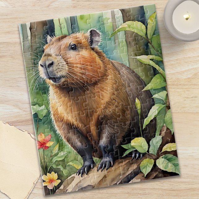 Puzzle Capibara Feliz en Animal Salvaje de Selva Tropical (Happy Capybara in Rainforest Wild Animal Jigsaw Puzzle)
