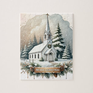 Puzzle Capilla de nieve de noche Escena Navidad brillan