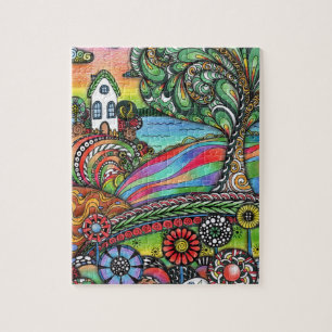Puzzle Caprichosa Casa de Cuento de Hadas Zentangle y Árb