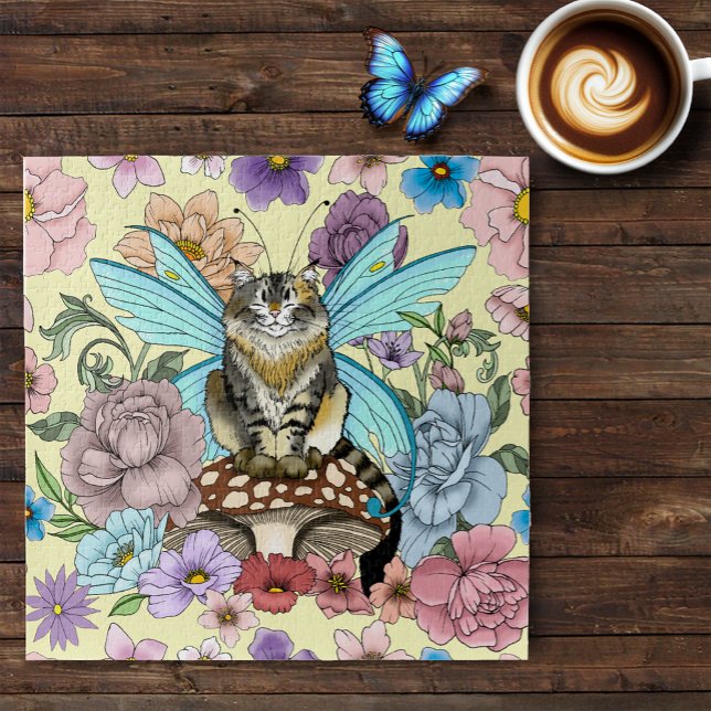 Puzzle Caprichosa gata hada atigrada pastel Floral Fantas (Subido por el creador)