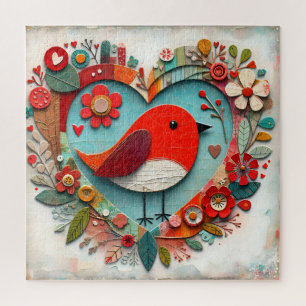 Puzzle Caprichoso corazón de pájaro Red Robin de medios m