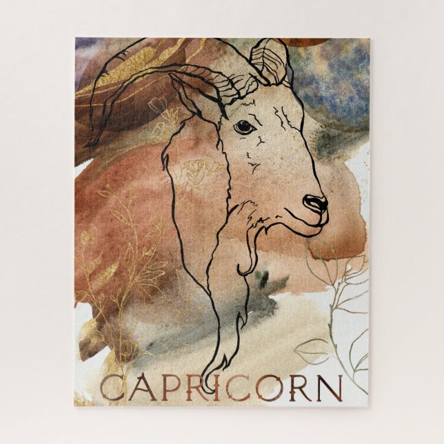 Puzzle Capricorn goat zodiac black gold flowers planets  (Vertical)