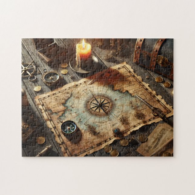 Puzzle Captain's Treasure Map Nautical Adventure Decor (Horizontal)