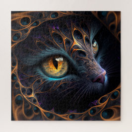 Puzzle Cara de gato fractal en colores negro y vibrante