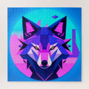Puzzle Cara de Lobo Neon Futurista en Arte Geométrico