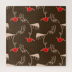 Puzzle Cara de mujer de una línea: patrón abstracto.