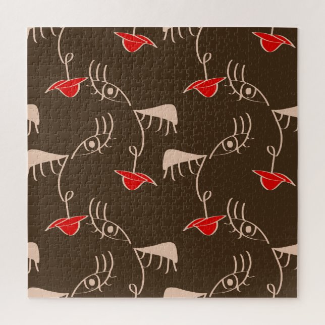 Puzzle Cara de mujer de una línea: patrón abstracto. (Vertical)